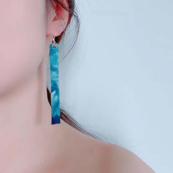 藍染絞り耳銀針防アレルギーイヤリングオリジナルデザイン 3枚目の画像
