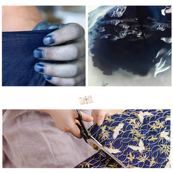 手作りのオリジナルデザインの植物藍染純綿小清新仙大花サスペンダースカートのワンピース 6枚目の画像