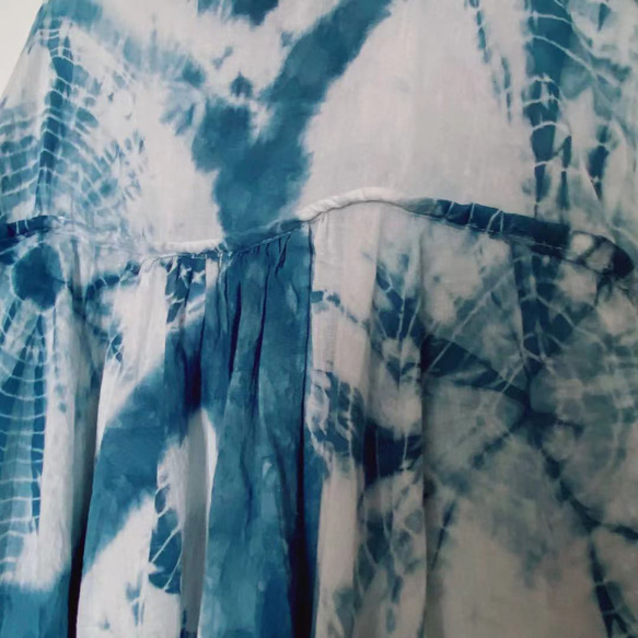 手作りのオリジナルデザインの植物藍染純綿小清新仙大花サスペンダースカートのワンピース 2枚目の画像