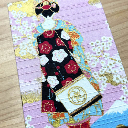 御朱印帳】 黒和紙 大判18㎝×12㎝ 蛇腹タイプ ハンドメイド 春色舞妓柄