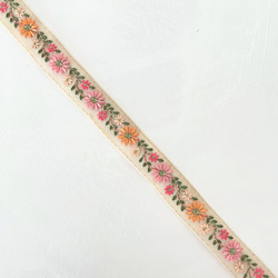 [ 193 ] ピンク オレンジ 花柄 幅:3cm インド刺繍 リボン 5枚目の画像