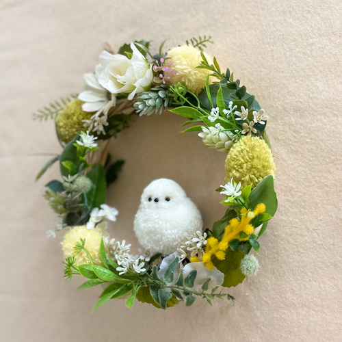 どんぐりアート☆温泉☆シマエナガとスズメの旅シリーズ☆フラワー