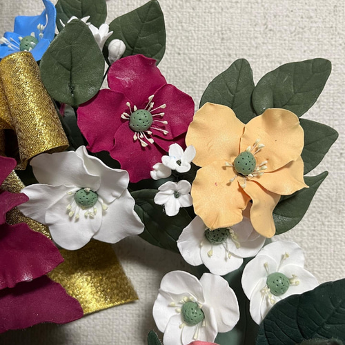 クレイフラワー♡フラワーリース♡花の妖精さん♡ハンドメイド クレイフラワー♡フラワーリース♡花の妖精さん♡ハンドメイド