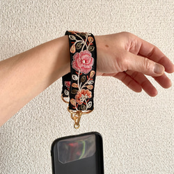 印度刺繡絲帶智慧型手機附手帶短帶黑色粉紅玫瑰 第8張的照片
