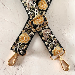 [精選] 印度刺繡絲帶智慧型手機肩帶肩帶黑色黃色玫瑰 第3張的照片