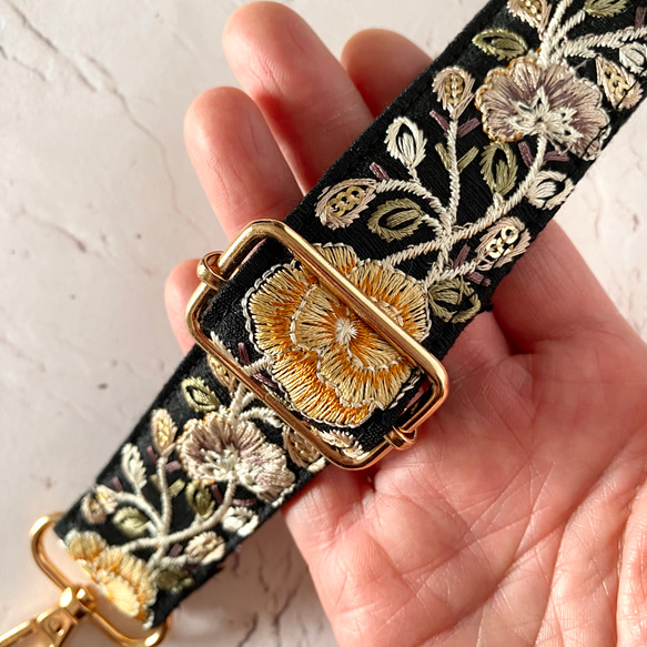 [精選] 印度刺繡絲帶智慧型手機肩帶肩帶黑色黃色玫瑰 第6張的照片