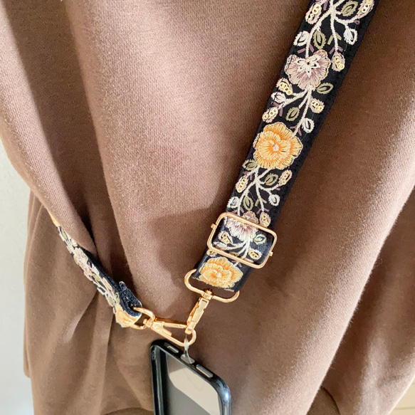 [精選] 印度刺繡絲帶智慧型手機肩帶肩帶黑色黃色玫瑰 第7張的照片