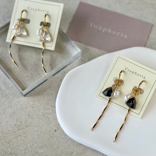 Bijor【ビジュー】ガラスチャームアクセサリー 淡水パール ピアス