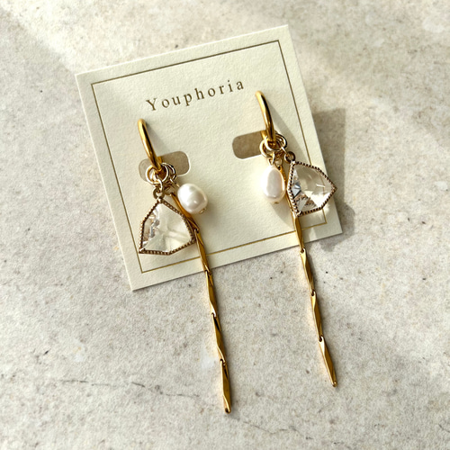 Bijor【ビジュー】ガラスチャームアクセサリー 淡水パール ピアス