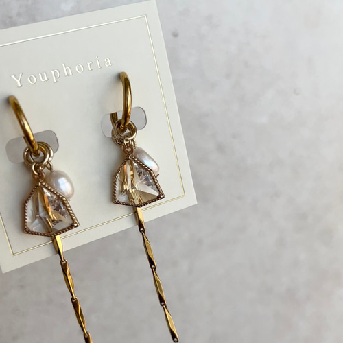 Bijor【ビジュー】ガラスチャームアクセサリー 淡水パール ピアス