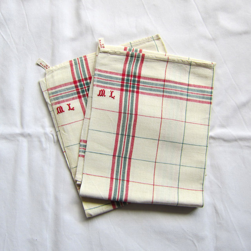 キッチンクロス イニシャル刺繍 未使用 コットンリネン フランス