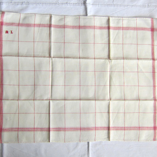 アンティークフランス ダブルライン ホームスパンリネン大判クロス イニシャル刺繍 アンティークフランス ダブルライン ホームスパンリネン大判
