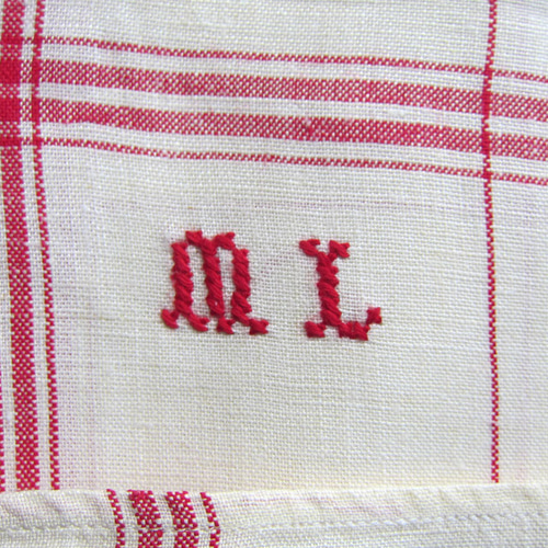 キッチンクロス イニシャル刺繍 未使用 コットンリネン フランス
