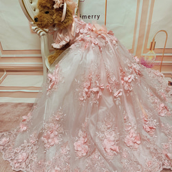 犬猫うさちゃん服 フェアリーピンクの花花ロング丈ドレス ペット服