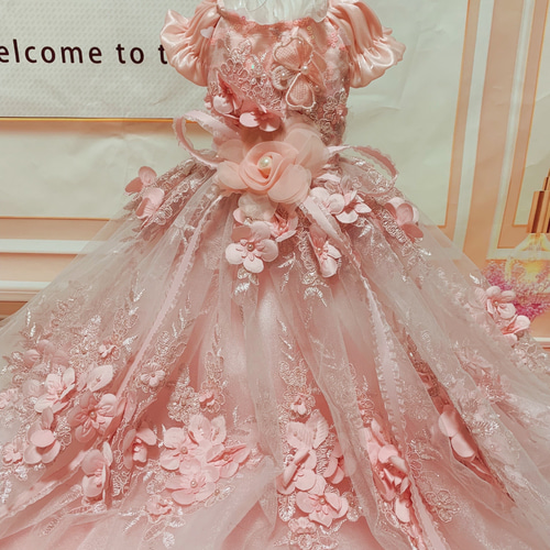 nana様 ヘッドドレス PINK luxury ,Furiru PINK 犬猫うさちゃん服 フェアリーピンクの花花ロング丈ドレス ペット