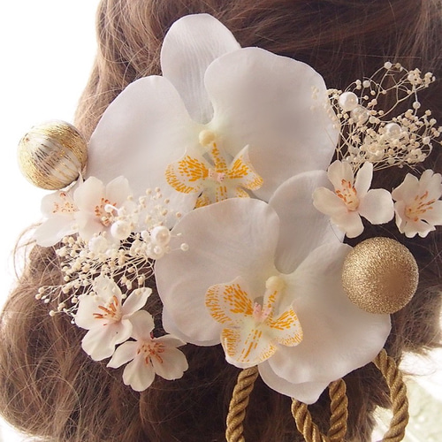胡蝶蘭 コチョウランと桜 サクラの髪飾り◇結婚式や成人式、卒入学式や