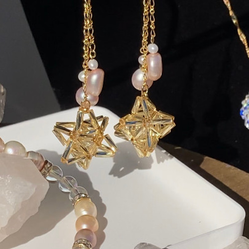 神聖幾何学と淡水パールアクセサリー3点セット ピアス（フープ