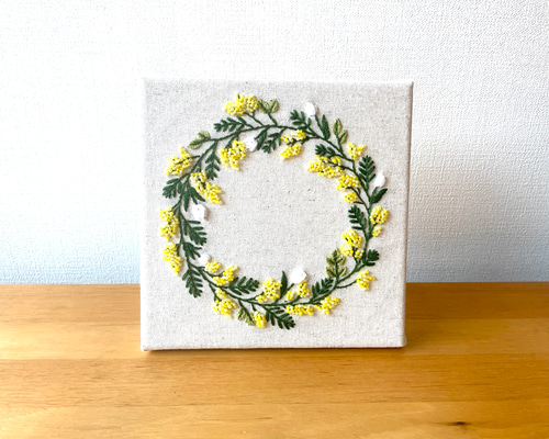 専用✤handmade刺繍ミモザリースいっぱいのファブリックパネル⚘ハンドメイド 専用✤handmade刺繍ミモザリースいっぱいのファブリックパネル