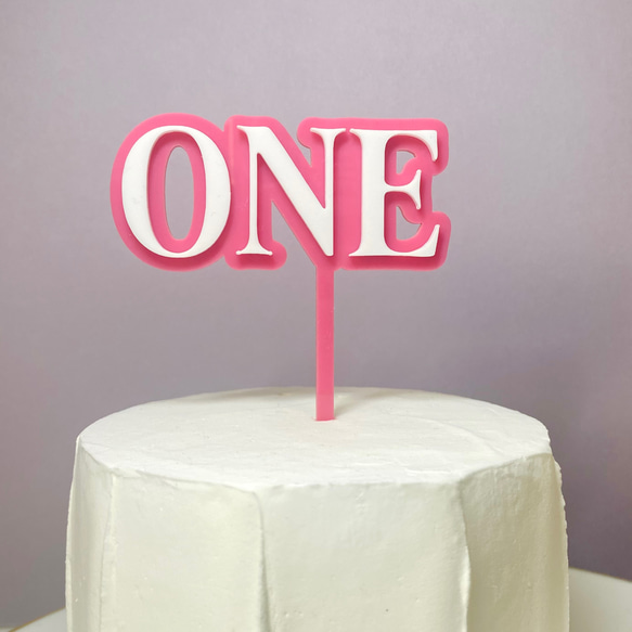 ケーキトッパー ONE 1歳 バースデー 白×ピンク 1枚目の画像