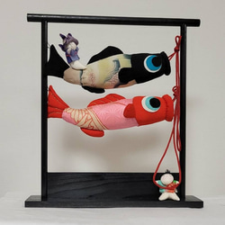 ちりめんの鯉のぼり④（黒-赤） 1枚目の画像