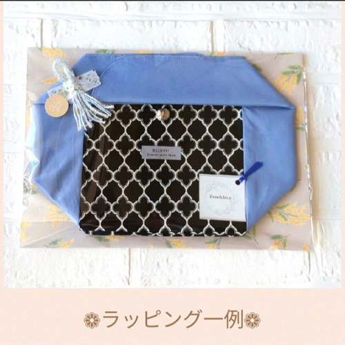 102.リネンドットの巾着袋 くすみブルー ここちよい