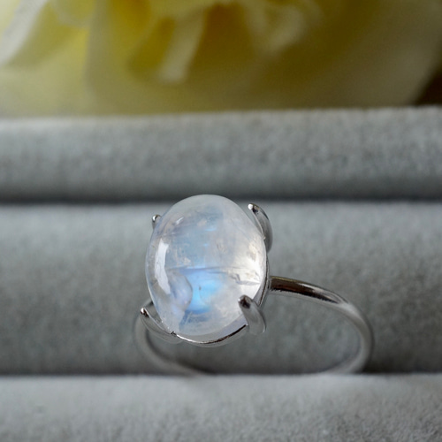 受注制作】レインボームーンストーン リング フリーサイズ/9号/11号/13