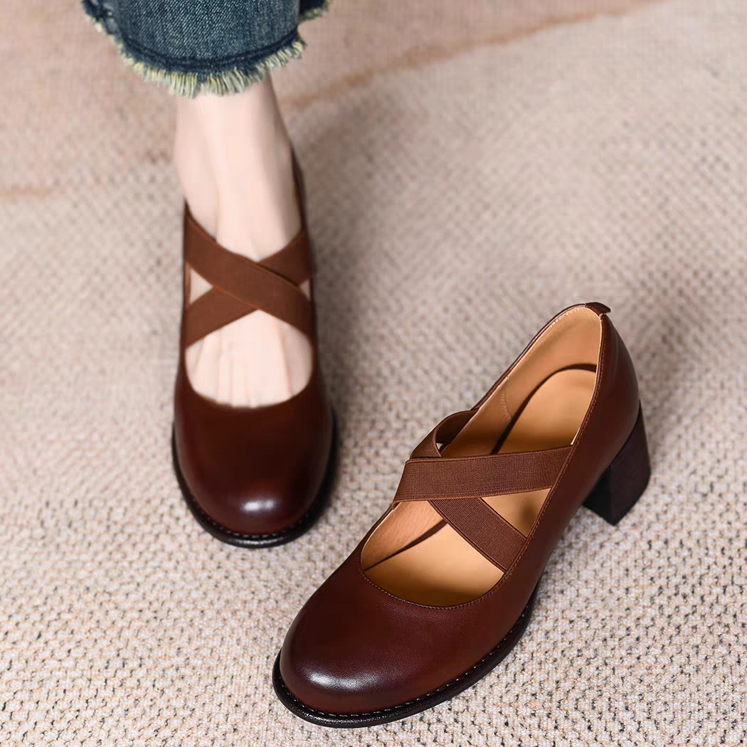 クロスストラップメリージェーンシューズ メリー ジェーン 靴 本革 パンプス ふわっと快適 歩きやすい ローヒール 靴 7,360円
