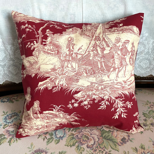 フランス ヴィンテージ トワル・ド・ジュイ クッションカバー クリーム