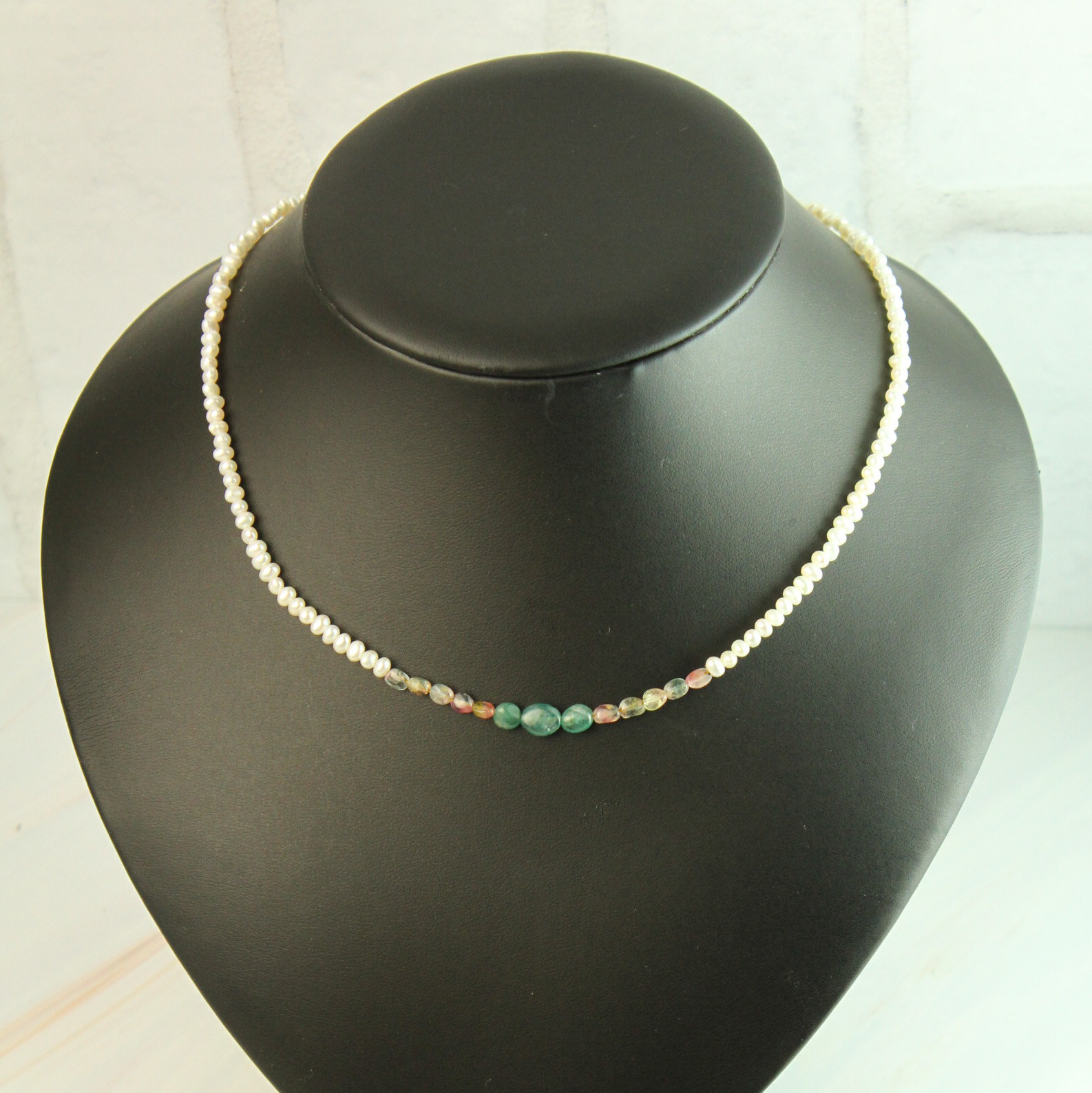 【超超希少】バイカラートルマリン　グランディティエライト　小粒パールネックレス