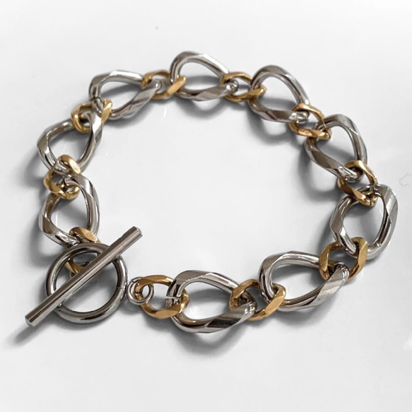 【eve】chain  bracelet 　マンテルブレスレット　コンビチェーン 11mm シルバー×ゴールド 　 1枚目の画像
