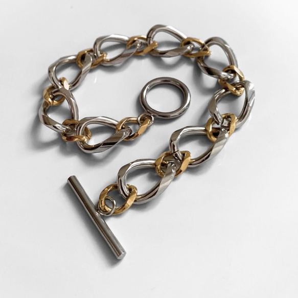 【eve】chain  bracelet 　マンテルブレスレット　コンビチェーン 11mm シルバー×ゴールド 　 4枚目の画像