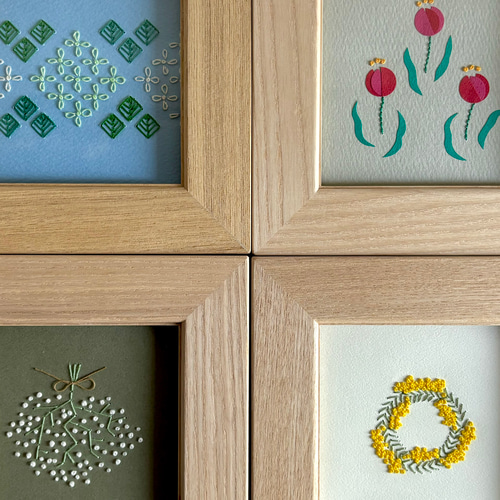 紙刺繍のアート「ミモザのリース」フレームセット / ミモザ リース