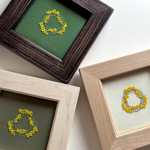 紙刺繍のアート「ミモザのリース」フレームセット / ミモザ リース