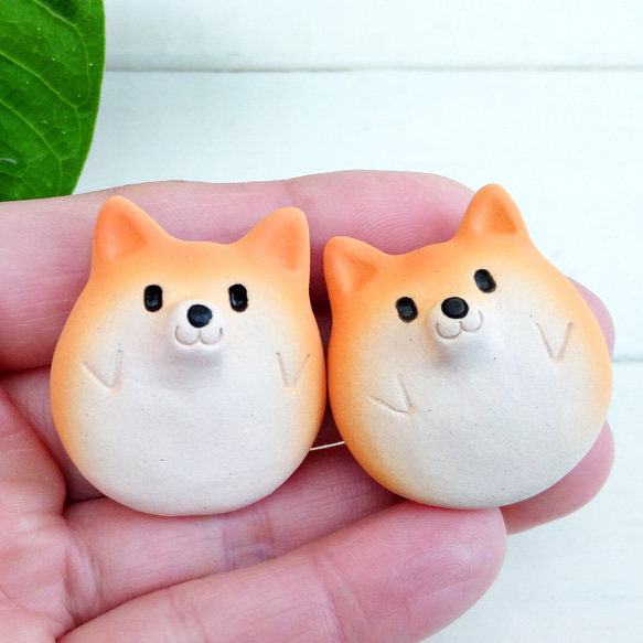 柴犬 小さな双子マグネット 面白犬陶器 在庫有ります マグネット 工房