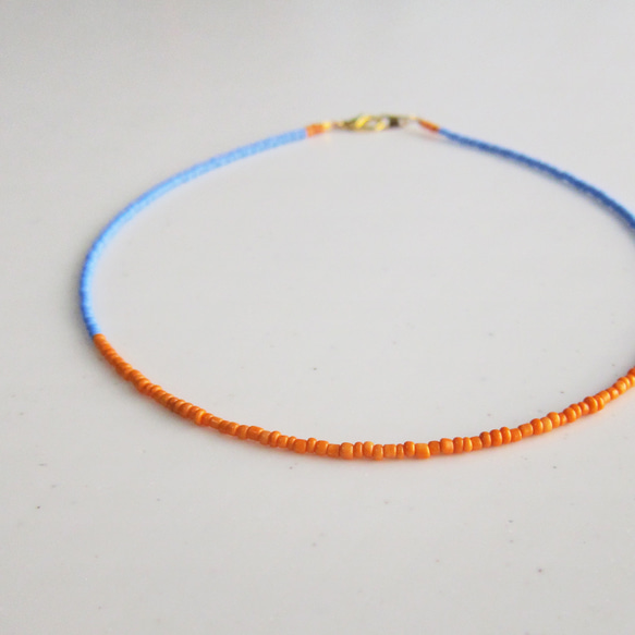 オレンジビーズネックレス ケース付き18K Bicolor バイカラー カラービーズネックレス オレンジ×スカイ