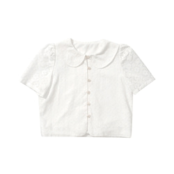 白裏地フレンチレトロ中空ジャカードシャツ人形襟花ボタン気質シャツトップ 2枚目の画像