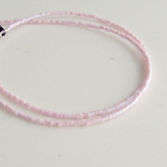 Teardrop パープル × ペールピンク 小さなしずくのビーズネックレス ピンク 2枚目の画像