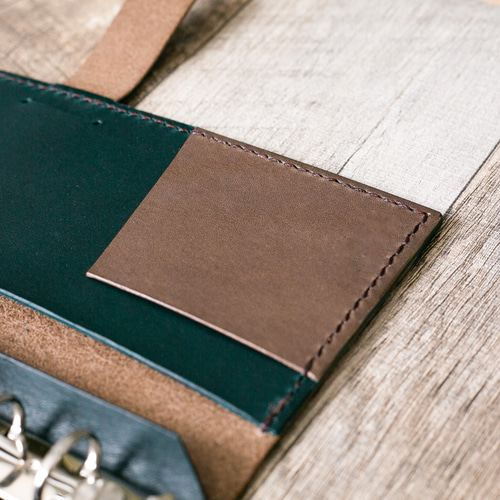 本革システム手帳【ミニ6穴サイズ】(グリーンブルー×グレージュ) 手帳