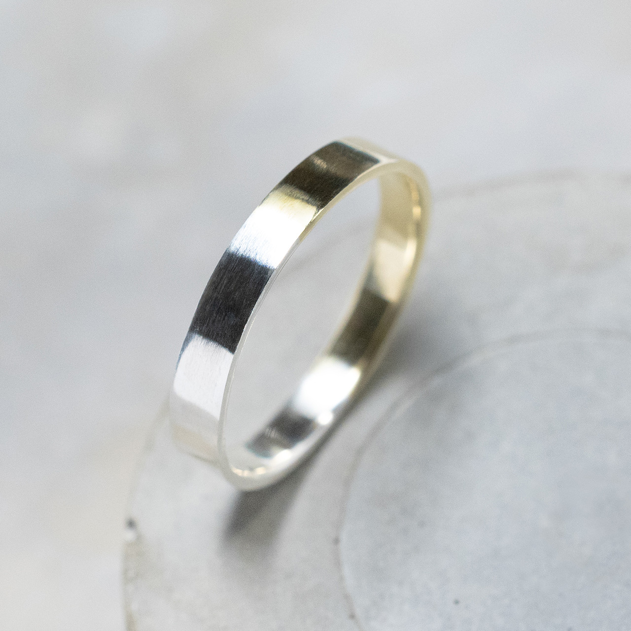 鏡面 シルバー×真鍮バイカラーハーフフラットリング 3.0mm幅 グロス｜SV×BS RING｜953