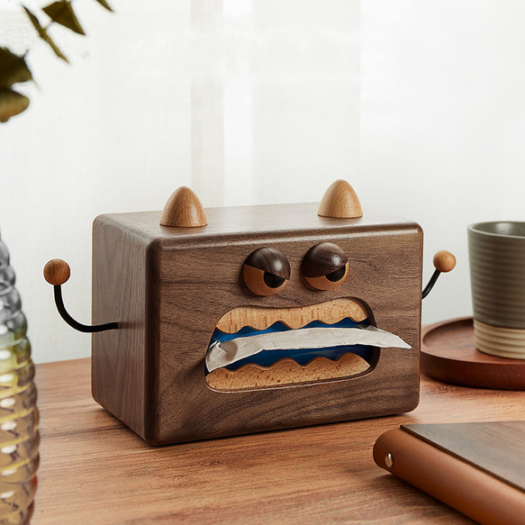 木製ティッシュペーパーボックス ティッシュケース ウォルナット無垢材 ティッシュケース 詰め替えティッシュ用 インテリア 1枚目の画像