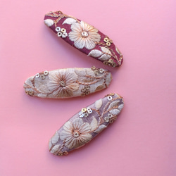 【再販】インド刺繍リボンぱっちんピン（スリーピン）3本セット 1枚目の画像