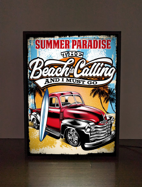 サーフィン サーフビーチ トラック 車 夏 海 ヤシの木 ミニチュア ランプ 看板 置物 アメリカン雑貨 ライトBOX 2枚目の画像