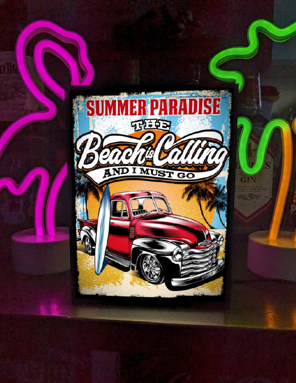 サーフィン サーフビーチ トラック 車 夏 海 ヤシの木