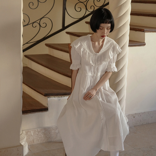 antigue カットレースリネンガーゼVネック dress antigue カットレースリネンガーゼVネック dress