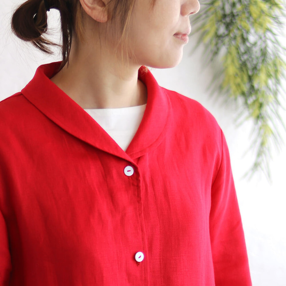 春夏秋季實用單品 亞麻披肩領外套外套 長89cm（紅）CO08 第9張的照片
