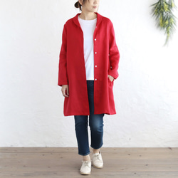 春夏秋季實用單品 亞麻披肩領外套外套 長89cm（紅）CO08 第2張的照片