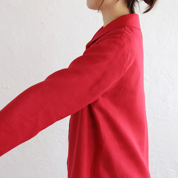 春夏秋季實用單品 亞麻披肩領外套外套 長89cm（紅）CO08 第10張的照片