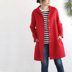 春夏秋季實用單品 亞麻披肩領外套外套 長89cm（紅）CO08 第1張的照片