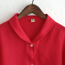 春夏秋季實用單品 亞麻披肩領外套外套 長89cm（紅）CO08 第14張的照片