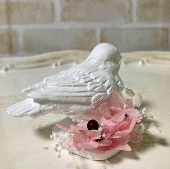 「夢見る小鳥(ピンク)」★桜子 アロマストーン＆ブリザードフラワー 6枚目の画像